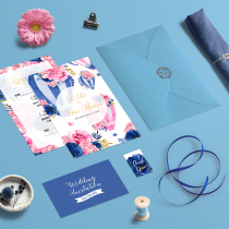 Blue Hot Air Balloon greeting cards Wedding invitations Mediterranean European business invitations Party vows cards