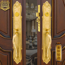 Armoured Copper Wich All Copper Door Lock Pure Bronze Antique Double Open Door Lock Entrance primary and secondary door Villa Theft Lock Universal