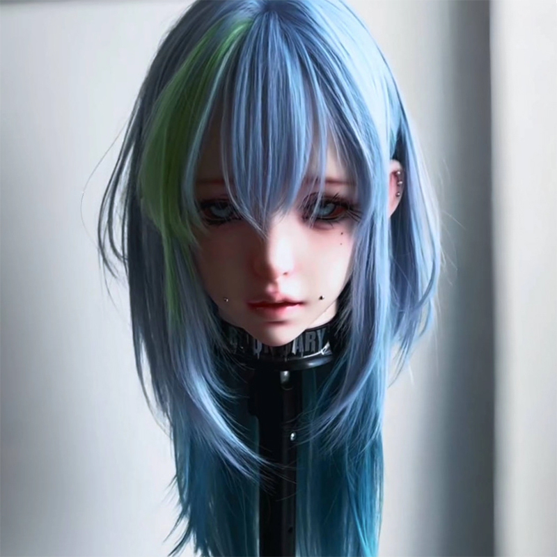 Lolita Wig for Women, Cosplay Blue Highlights, Everyday Full Wig, Full Head Cover, Gradient Green Short Hair Wig Set Lolita Wig for Women, Cosplay Blue Highlights, Everyday Full Wig, Full Head Cover, Gradient Green Short Hair Wig Set