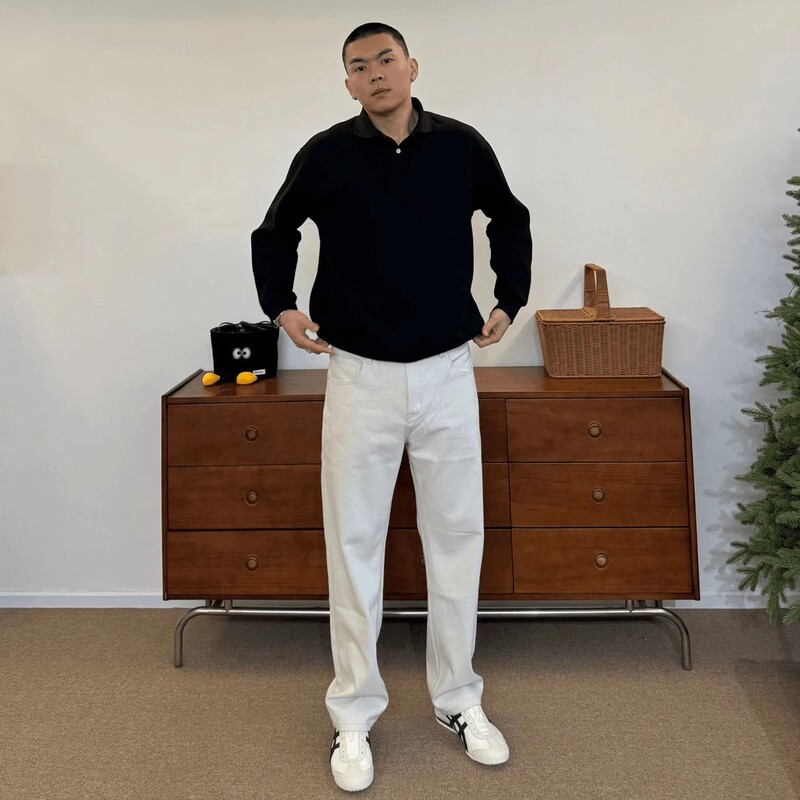 American-Style Washed Stretch White Jeans for Men, Cleanfit Casual Versatile, Height-Enhancing, Slimming, High-End Straight-Leg Pants