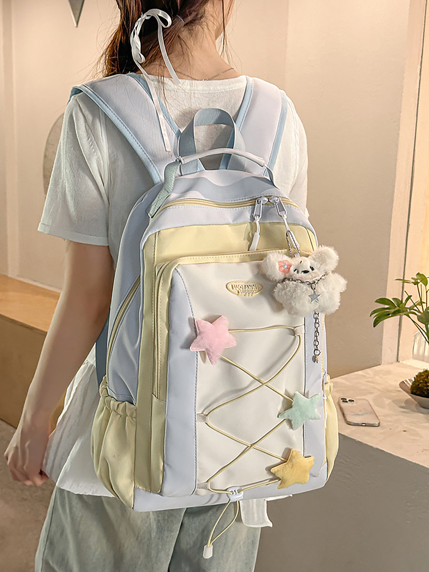 Junior High School Student Schoolbag, Female Large-Capacity Ins-Style Korean Design Backpack, High School Student High-Value Color-Blocking Backpack