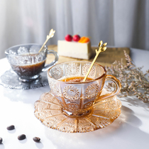 Glass coffee cup saucer home vintage afternoon tea set ins high value latte Net red exquisite tea cup