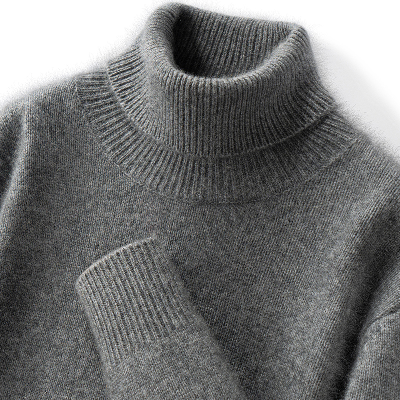 New Autumn and Winter Double-Layer Thickened Cashmere Sweater for Men, High Turtleneck, Loose Knit Base Layer Wool Sweater, Casual Sweater