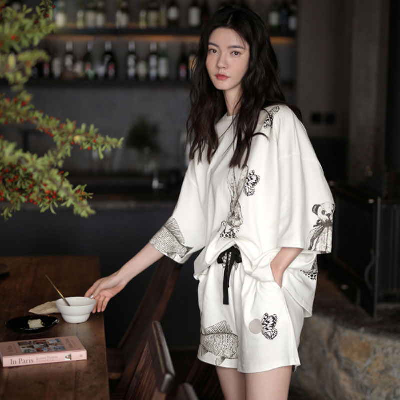 Rabbit rabbit is so cute~self-recommended pajamas for women's summer short-sleeved modal cotton thin home wear suit