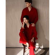 Red comes knocking ~ the thick couples pajamas pure cotton long sleeved red festive spring suit