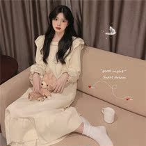 Where is the little fairy ~ Princess wind lotus leaves long sleeping dresses wear long spring and autumn pajamas outside