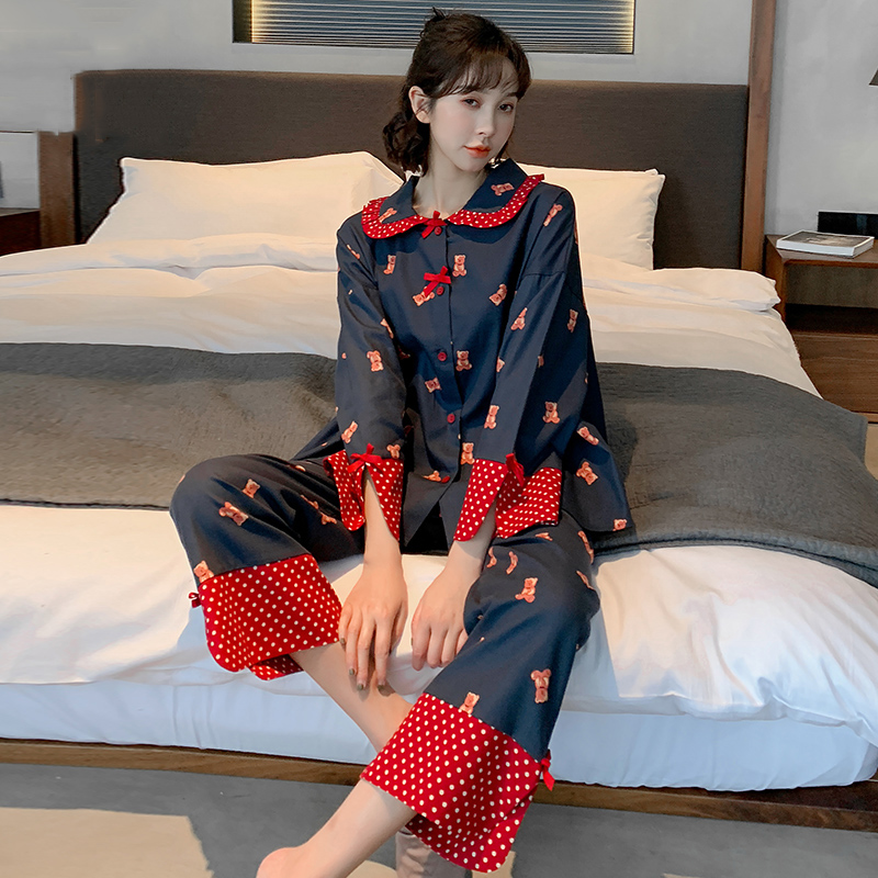 Where's the little cutie~Fugitive princess pajamas female spring and autumn pure cotton summer thin cotton can be worn out of the suit