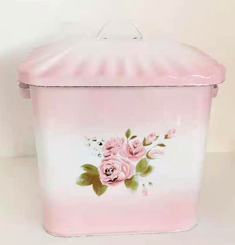 Micro-flaw European and American retro enamel enamel bucket bread box Flour box storage box L24W36H36CM Pink gradient