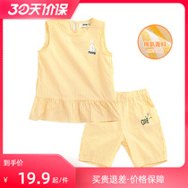 Small Red dou3-8 Year Old Boy Suit Girl Boy 2021 Summer New Striped Cotton Ammonia Shorts Short Sleeve