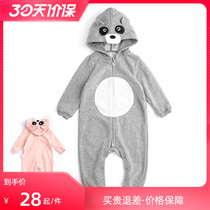 Bajia new spring girl child one-piece khaclothes 6 months -2 year old pure cotton one-piece clothing animal even hat