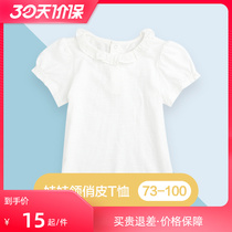 Girl 1-3 Year Old Doll Collar White T-shirt Casual Pure Color Summer Turn Collar Short Sleeve Sweat and breathable pure cotton toddler