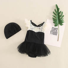 Купальный костюм / плавки 儿童连体泳装2023夏季新款韩版时髦公主裙泳装女童黑色蕾丝游泳衣