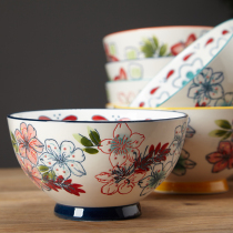 European and American fields Garden Hand Painted under Colored Soup Noodle Bowl Fruit Salad Bowl 6 Inch Ceramic Large Rice Bowl Korean sauerkraut lanoodles