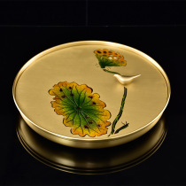 Light Extravagant Total Copper Tea Tray Home Kung Fu Tea Tray Tea Tray Simple Water Storage Type Round Tea Totea Table Dry Bubble Table