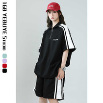 Casual Sports Suit Summer New Academy Wind Polo Shirt Short Sleeve Han Edition Loose 50% shorts Two sets of damp