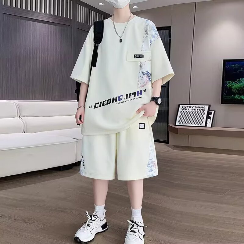 Casual Sports Suit for Boys, Summer Loose-Fitting Youth Student T-Shirt, Trendy Brand Short-Sleeved Shorts Set Casual Sports Suit for Boys, Summer Loose-Fitting Youth Student T-Shirt, Trendy Brand Short-Sleeved Shorts Set