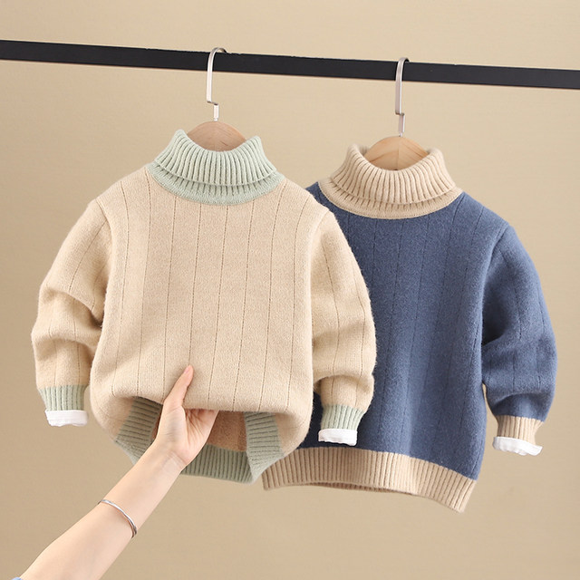 Children's clothing boys sweater pullover plus velvet thickening autumn and winter clothing 2022 new medium and small children's Korean version of the Western style turtleneck