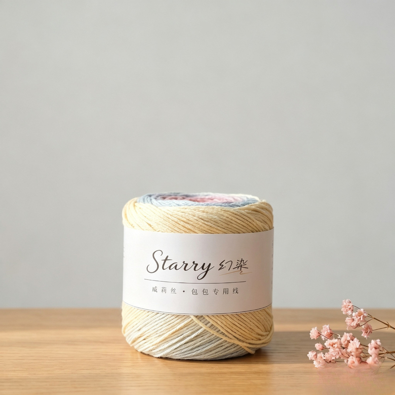 Willy's Fantasy Dyeing 2mm Hollow Cotton Solid Color Long Gradient Dyeing Yarn for Bags, Hats, High-End DIY Knitting