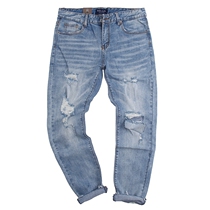 A surprisingly good appearance good texture broken hole scraped with elastic mens slim feet nine-point jeans