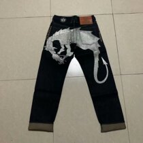 Silver Dragon Fire Dragon Mid Waist Button Straight Drum Cut with unreins Original Bull Red Ear Delicate Embroidered Mens Jeans