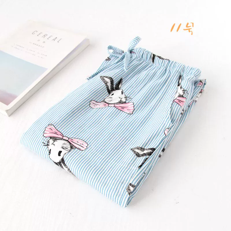 New lady cotton gạc pyjama quần mùa hè mỏng phần nhà giản dị quần mùa xuân và mùa thu cotton tập thể dục buổi sáng lỏng kích thước lớn