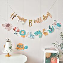 New Birthday Lads Flag Children Creative Cartoon Rainforest Animal Banner Party Arrangement Supplies Hang Flags Dress Up
