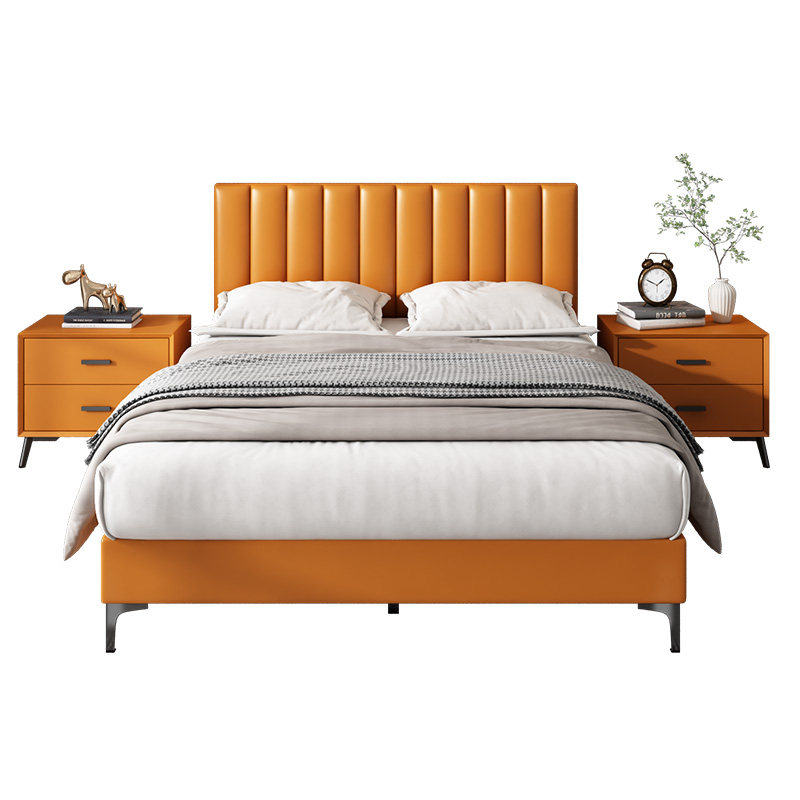 Light luxury leather bed master bed double bed modern minimalist Nordic all solid wood household wedding bed leather 2021 new