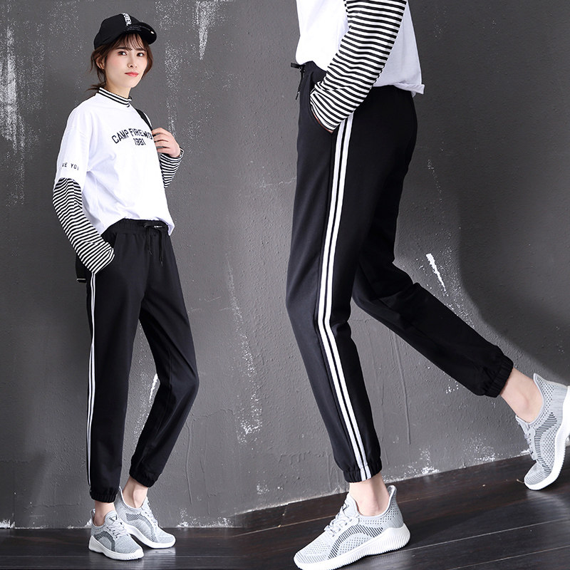 ins tide bunches foot sports pants female spring autumn pure cotton 90% pants students loose Korean version expats slim-footed kharen pants