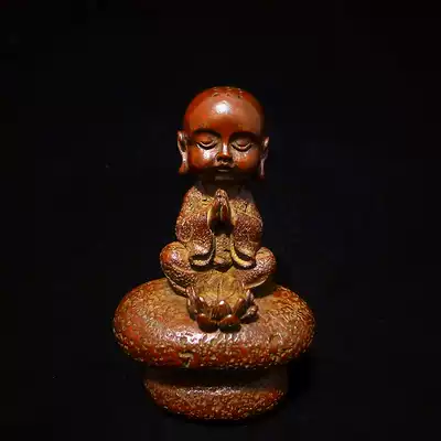Famous Su Gong pure copper small monk Buddha statue ornaments study tea room desk creative ornaments home furnishings ornaments
