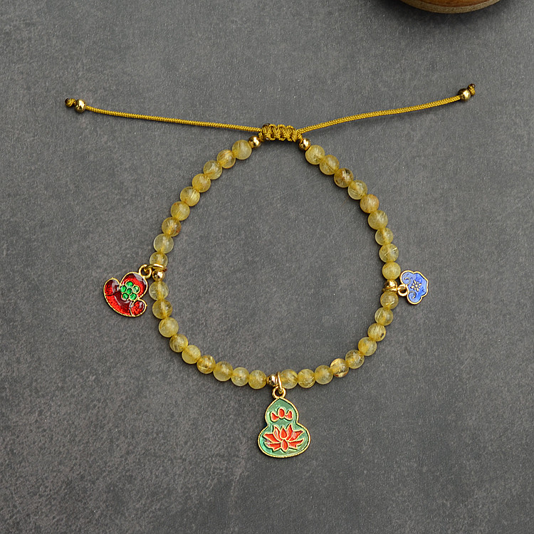 Blonde crystal fine hand lucky transfer gold titanium crystal natural yellow crystal single circle braided bracelet girl birthday gift