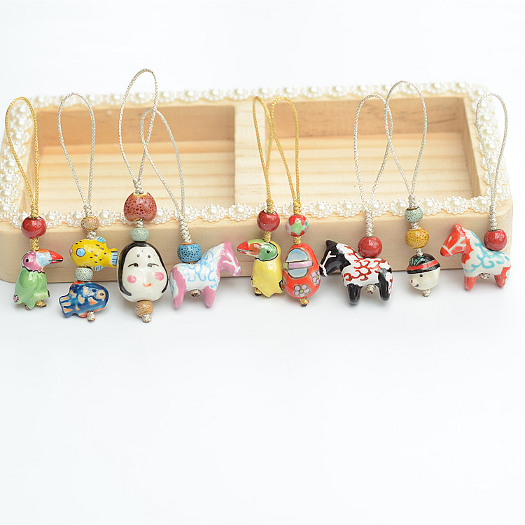 Cute little animal hand-painted ceramic sling short chain pendant pendant rope key pendant removable pendant female