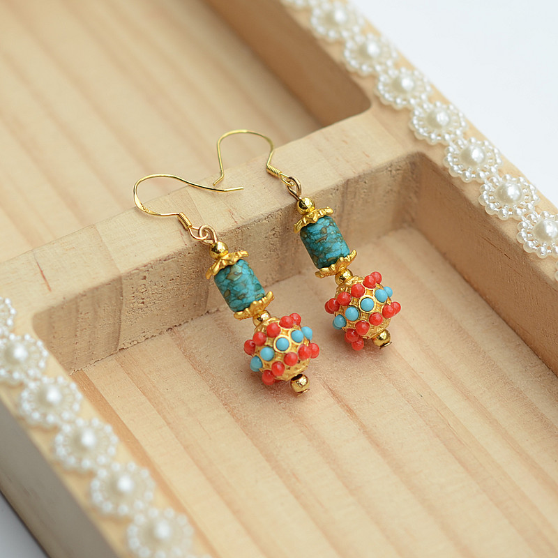 Niche retro personality Nepalese beads imitation beeswax color wild elegant hypoallergenic ear hook earrings ear clip earrings tide