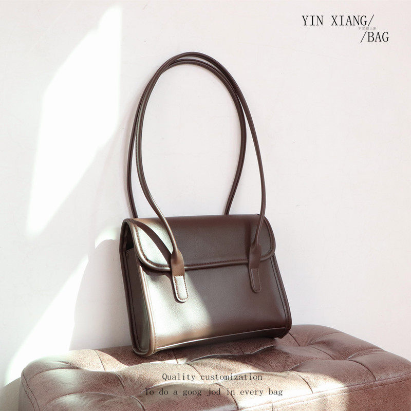 2021 SMALL CROWD NEW PERSONALITY DOUBLE SHOULDER WITH LARGE CAPACITY COMMUTE SINGLE SHOULDER BAG COFFEE COLOR TEXTURE SOFT LEATHER SMALL SQUARE BAG