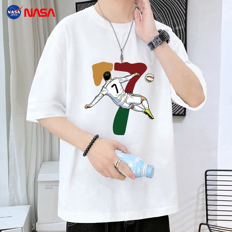 Nasa Co-Branded 100% Cotton Short-Sleeved T-Shirt for Men 2026 Summer Loose Large Size Versatile Sweat-Absorbent Breathable Elastic T-Shirt for Men