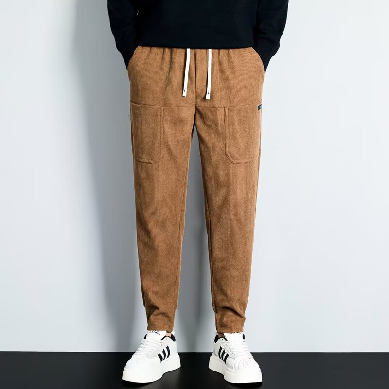 【Vd810】Dark Brown Corduroy Casual Sweatpants Autumn and Winter Loose Stylish Straight-Leg Commuter Long Pants Men's Clothing