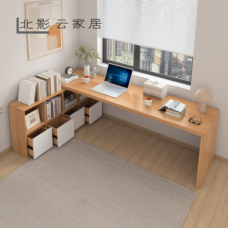Modern Minimalist Double Desk with Drawers, Corner Computer Desk for Two People, Home Writing Desk, Nordic Corner Office Desk