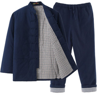 冬装纯棉粗布唐装棉袄外套棉衣棉裤套装男加厚汉服中式棉服爸爸装