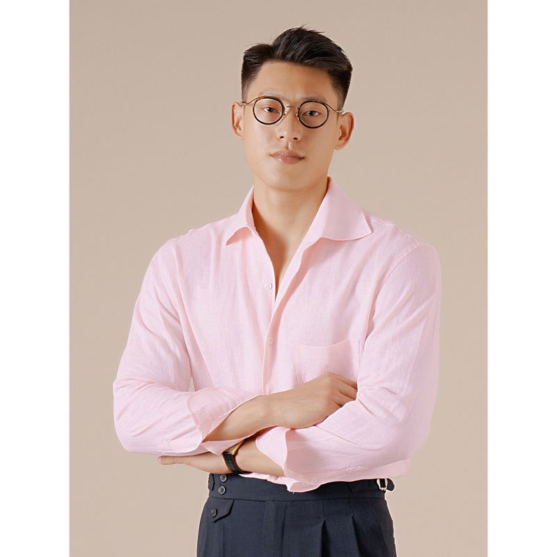 Summer New Style Machine Washable 100% Pure Linen Refreshing and Breathable Italian-Style One-Collar Shirt for Men, Long-Sleeved, Solid Color, Multiple Colors