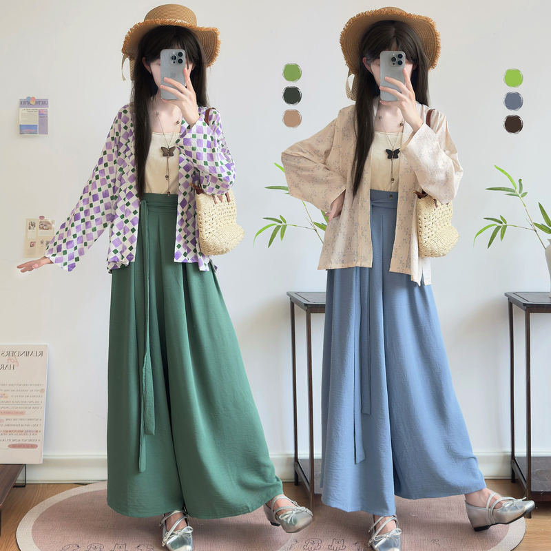Yunwujiji Original Hanfu for Women, Song-Style Flutter Sleeves, Improved Wide-Leg Pants, Versatile Daily Commute Outfit for Summer Yunwujiji Original Hanfu for Women, Song-Style Flutter Sleeves, Improved Wide-Leg Pants, Versatile Daily Commute Outfit for Summer