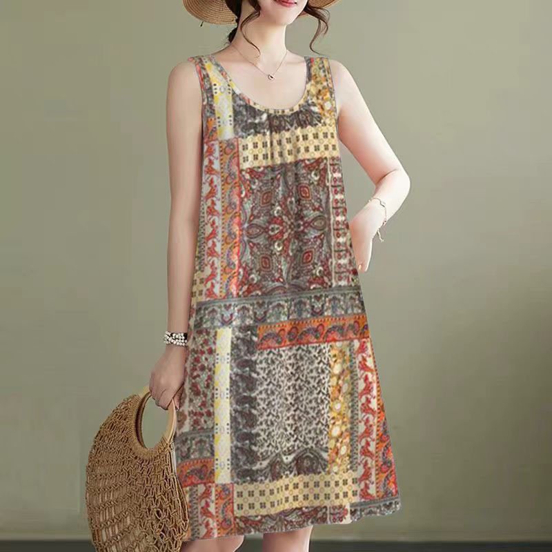 H2025 Summer New Plus-Size Mother's Clothing Sleeveless Vest Age-Reducing Belly-Covering Vest Nightdress Outerwear Dress for Women H2025 Summer New Plus-Size Mother's Clothing Sleeveless Vest Age-Reducing Belly-Covering Vest Nightdress Outerwear Dress for Women