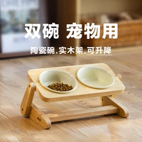 Кошачья чаша керамическая кошачья продукт для кошачья чаша для собак двойная чаша с настоящей деревянной полкой защищает шейный позвоночник, регулируемая высокая консервированная миска для кошачьи корни миску
