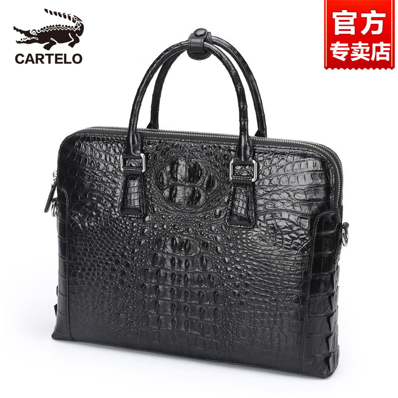 Cardilo crocodile handbag men's leather business leather double zipper large capacity crocodile leather men's briefcase