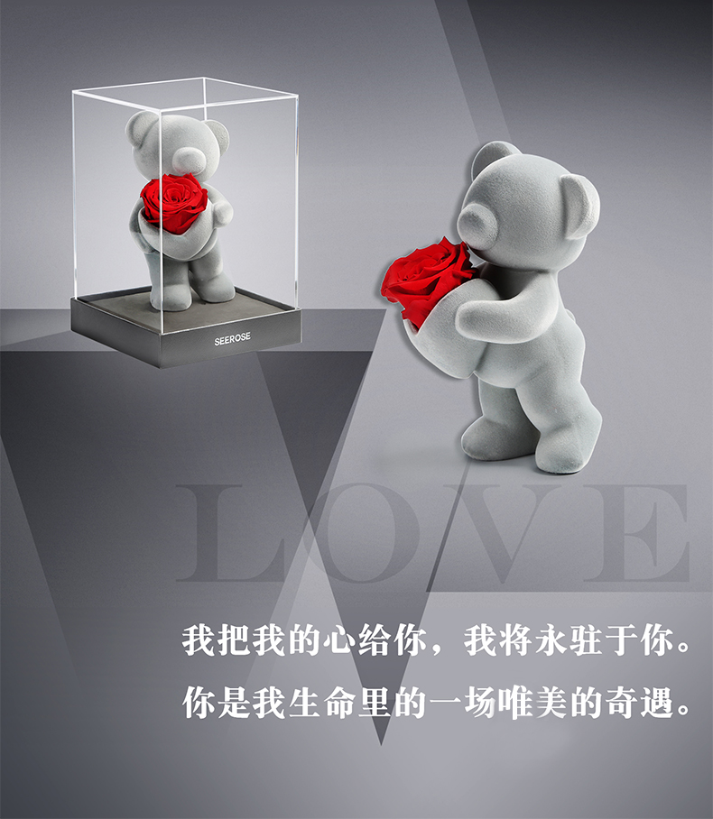 Seerose 永生花 玫瑰花爱心站立熊摆件 礼盒 图1