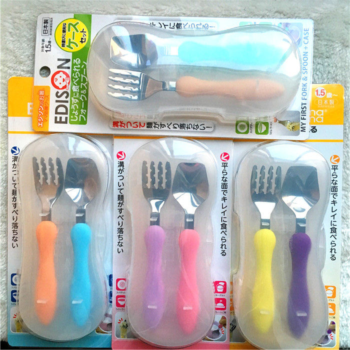 Fork spoon Japan EDISONmama baby baby stainless steel cutlery set spoon fork combined portable with box