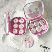 Contact lens box Pink Leopard cute invisible myopia glasses box Cartoon contact lens companion box Cosmetic bag 3 pairs