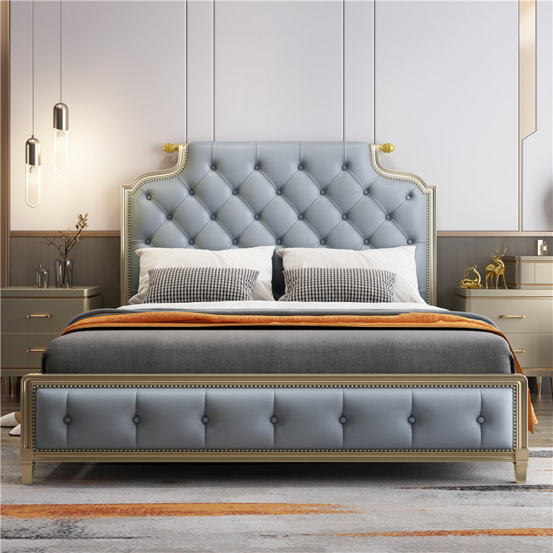 American light luxury solid wood bed 18 meters master bedroom double bed modern minimalist big bed soft package storage wedding bed princess bed