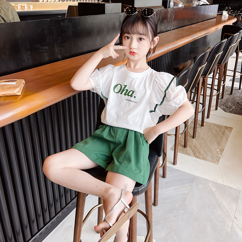 Girls' Set Summer Foreign Atmosphere 2022 New Children's Net Red Korean Edition Thin Medium and Big Kids Fashion Summer Dress Two-Piece Set