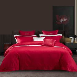 Mengjie Home Textiles Alice and Flowers pure cotton Long-Staple Cotton Lace Jacquard Four-Piece Set Red Wedding Quilt 14066