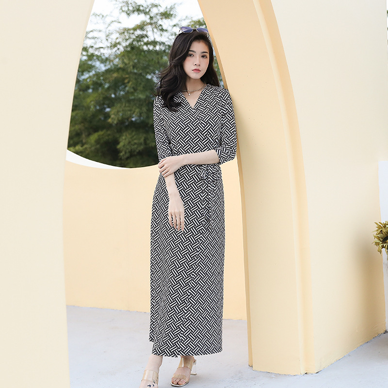 High-End New Product Slim-Fit Long Elegant Wrap Dress for Women Pg Dvf Wrap Dress 2026