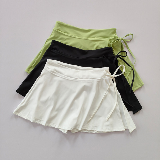 Sports yoga short skirt badminton tennis skirt pants half body quick-drying pocket skirt side slit strap skirt pants outer wear